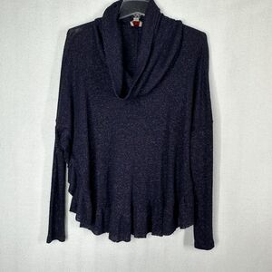 Anthropologie Postmark Orly Sweater XS./S Blue Metallic Ruffle Cowl Neck Top